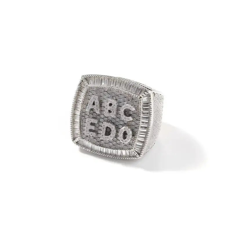 Custom VVS Moissanite Lettering Ring 925 Sterling Silver Iced Out Baguette Border Personalized Hip Hop Jewelry