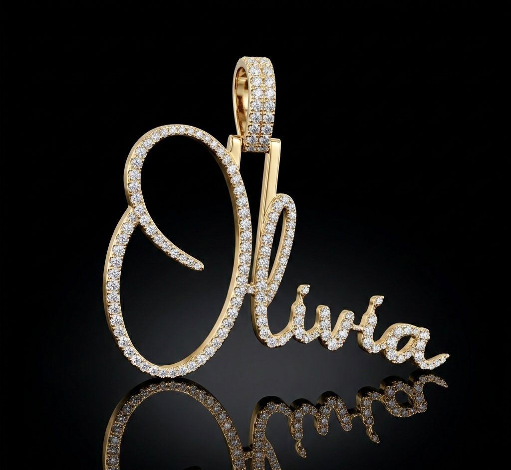 Custom Cursive Olivia Name Pendant VVS Moissanite Iced Out 925 Silver