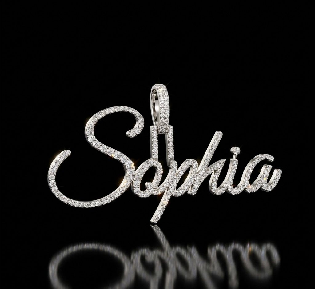 Custom Cursive Sophia Name Pendant VVS Moissanite Iced Out 925 Silver