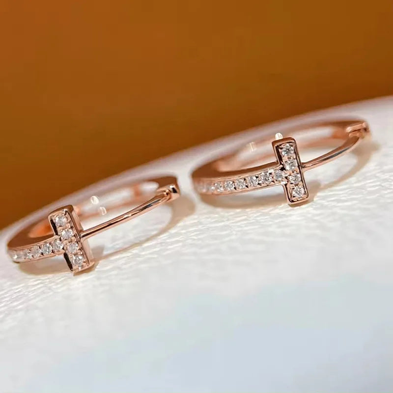 Iced Out Cross Huggie Hoop Earrings 14K Rose Gold Lab Grown Diamonds Hip Hop Loops