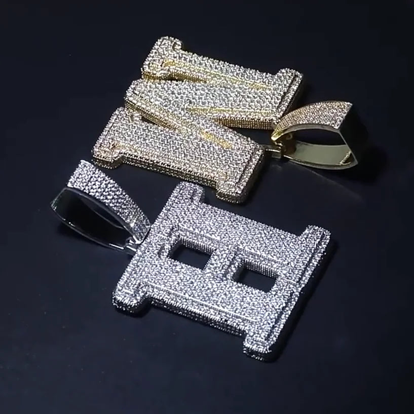 Iced Out Custom Block Initial Letter Pendant VVS Moissanite 925 Sterling Silver Hip Hop Charm