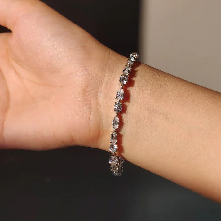 VVS Moissanite Multi-Shape Mixed Cut Tennis Bracelet 925 Sterling Silver Iced Out Cluster Geometric Diamond Link Wristwear