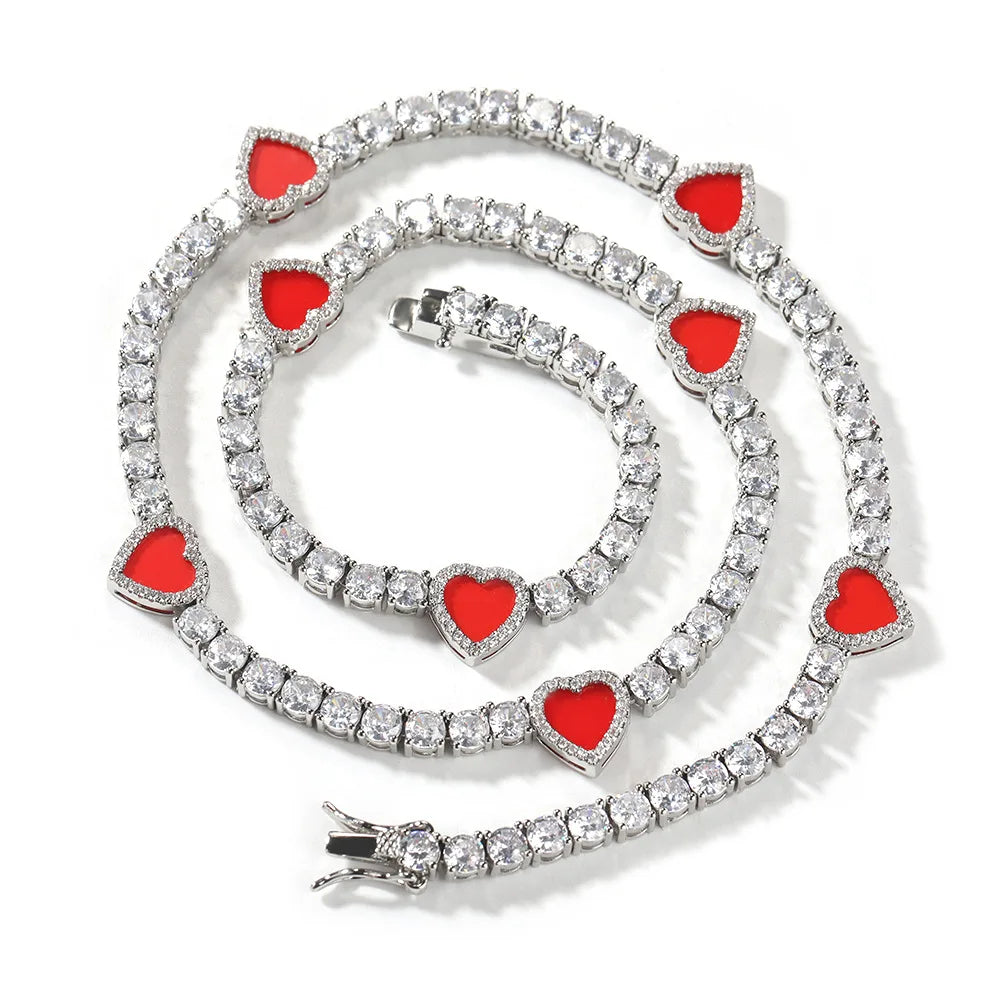 VVS Moissanite Black Onyx Heart Tennis Chain 925 Sterling Silver Iced Out 14K Gold Finish Hip Hop Necklace