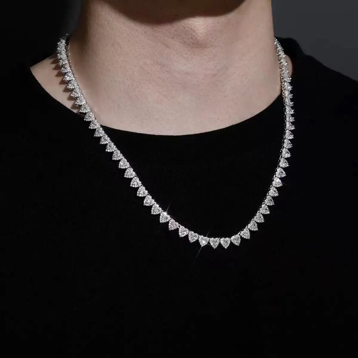 VVS Moissanite Heart Tennis Chain 925 Sterling Silver Iced Out Halo Link Choker Necklace Hip Hop Jewelry
