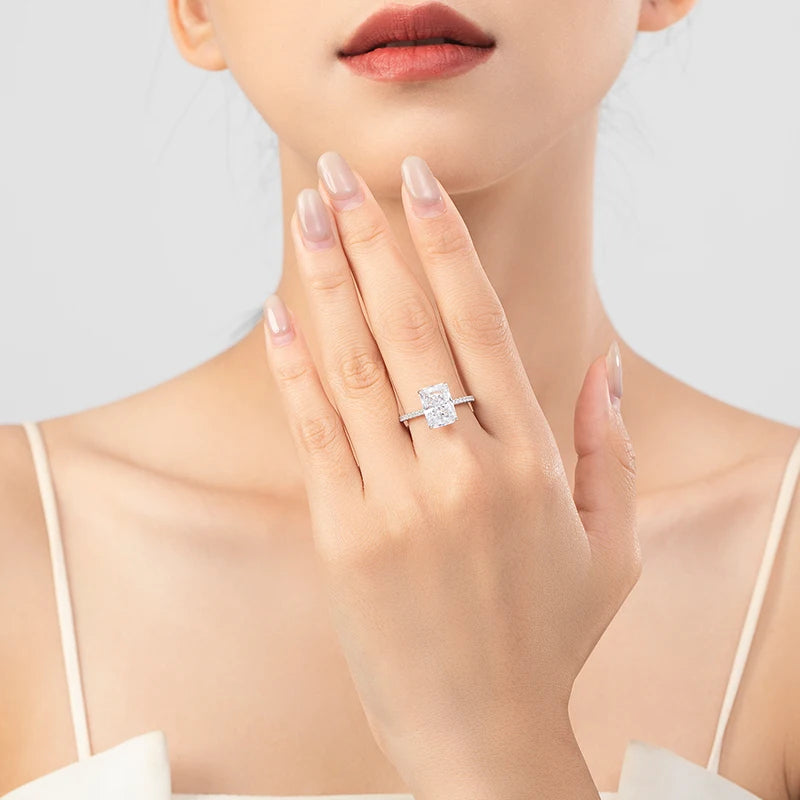Sophisticated Radiant-Cut Moissanite Engagement Ring | 925 Sterling Silver Pavé Bridal Band