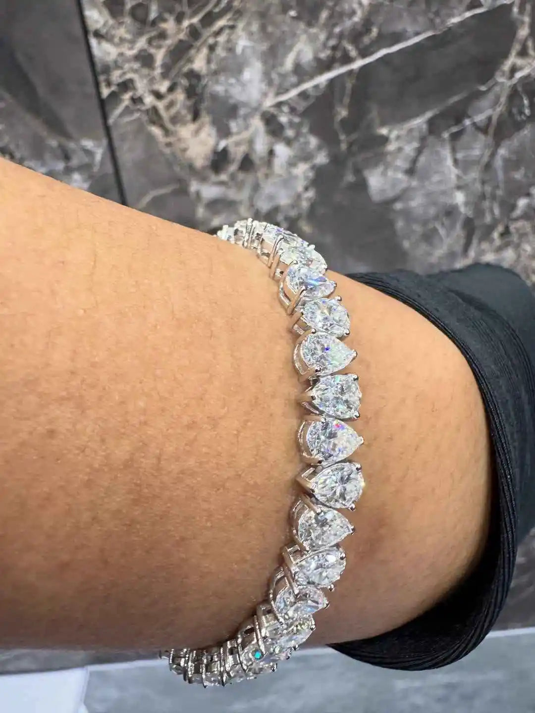 VVS Moissanite Pear Cut Tennis Bracelet 925 Sterling Silver Iced Out Tear Drop Cluster Hip Hop Link Wristwear