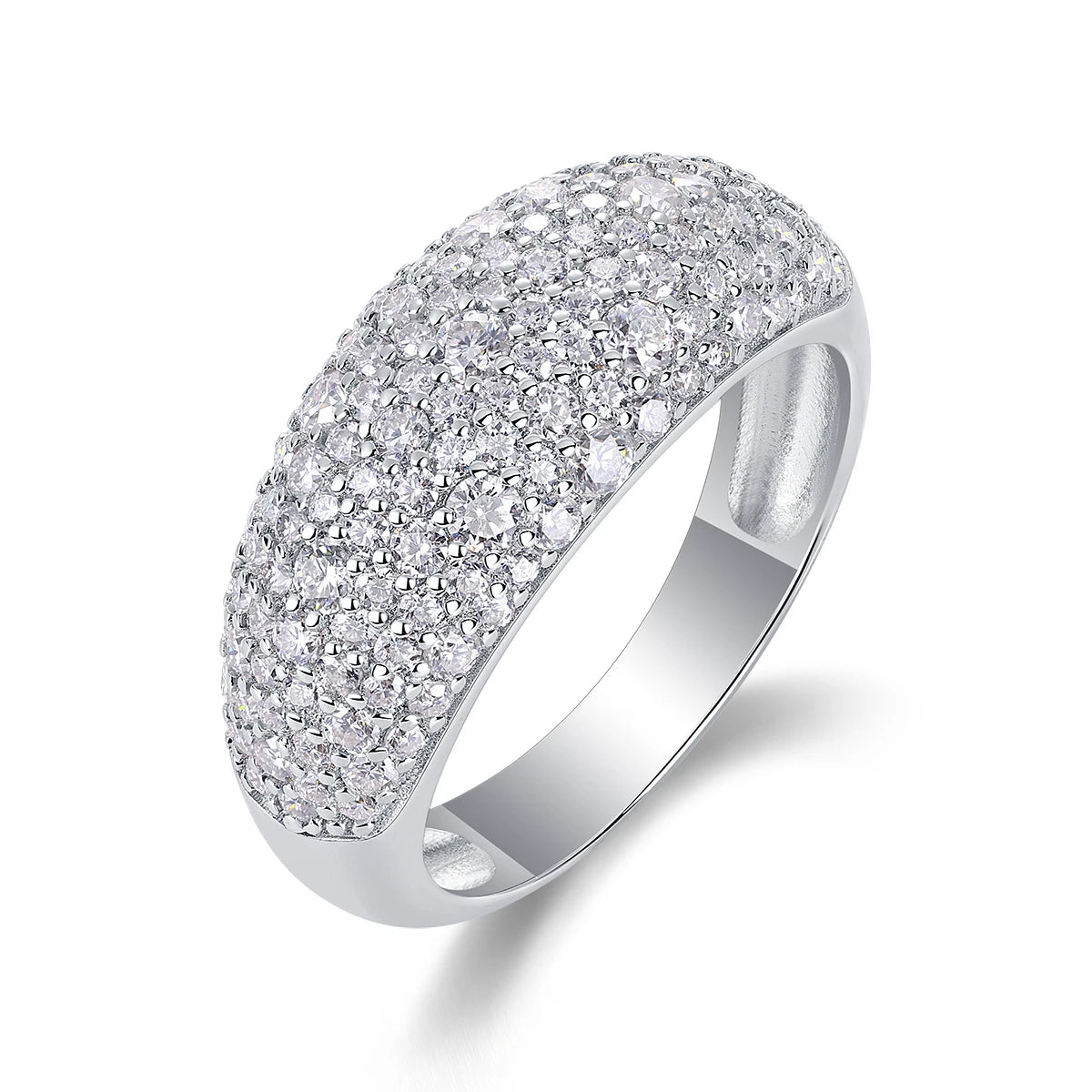 VVS Moissanite Pave Dome Ring 925 Sterling Silver Iced Out High-Polished Luxury Statement Band