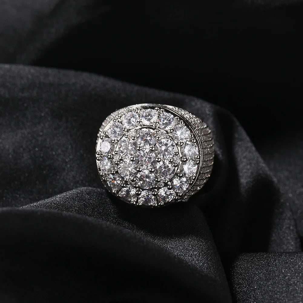 VVS Moissanite Cluster Ring 925 Sterling Silver Vermeil Flooded Statement Band