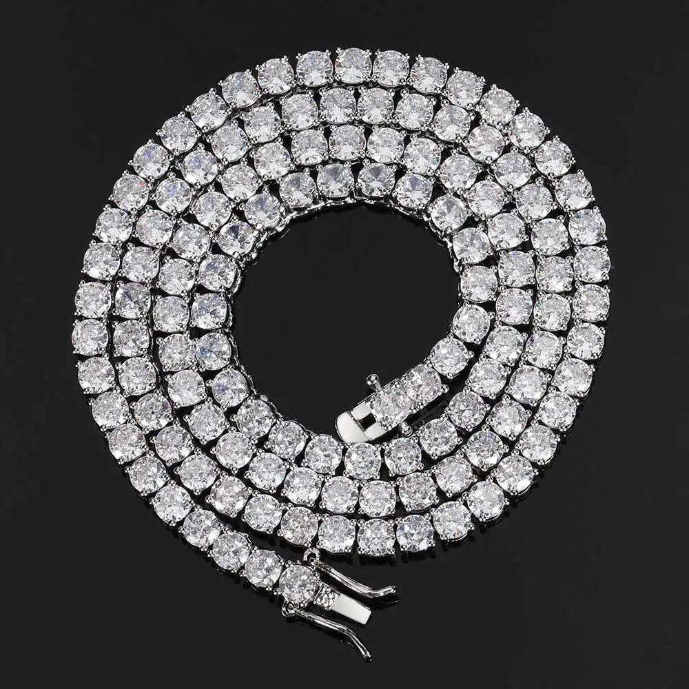 VVS Moissanite Tennis Chain 925 Sterling Silver Iced Out Men's Hip Hop Necklace Flooded Diamond Link