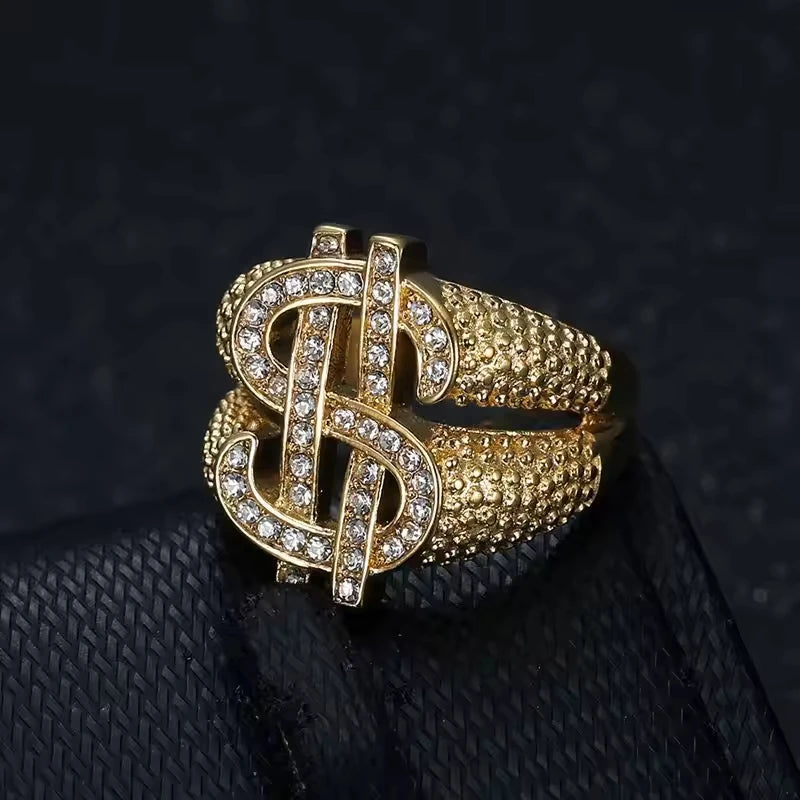 VVS Moissanite Dollar Sign Iced Out Ring 925 Sterling Silver High-Clarity Statement Band Hip Hop Jewelry