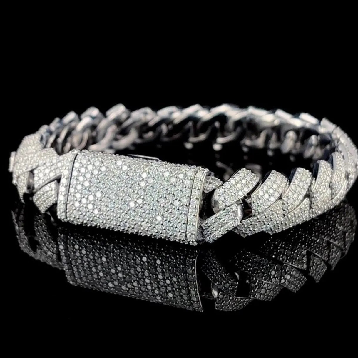 Iced Out Cuban Link Bracelet 12MM VVS Moissanite 925 Sterling Silver Box Clasp