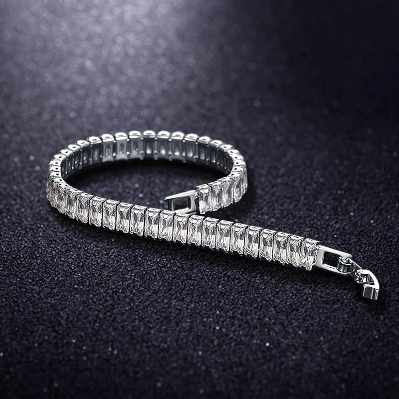 VVS Moissanite Emerald Cut Tennis Bracelet 925 Sterling Silver Iced Out Baguette Hip Hop Link Wristwear