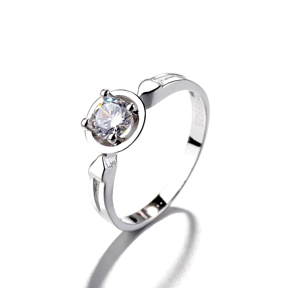 Dainty Crown-Setting Moissanite Solitaire Ring | 925 Sterling Silver Minimalist Bridal Band
