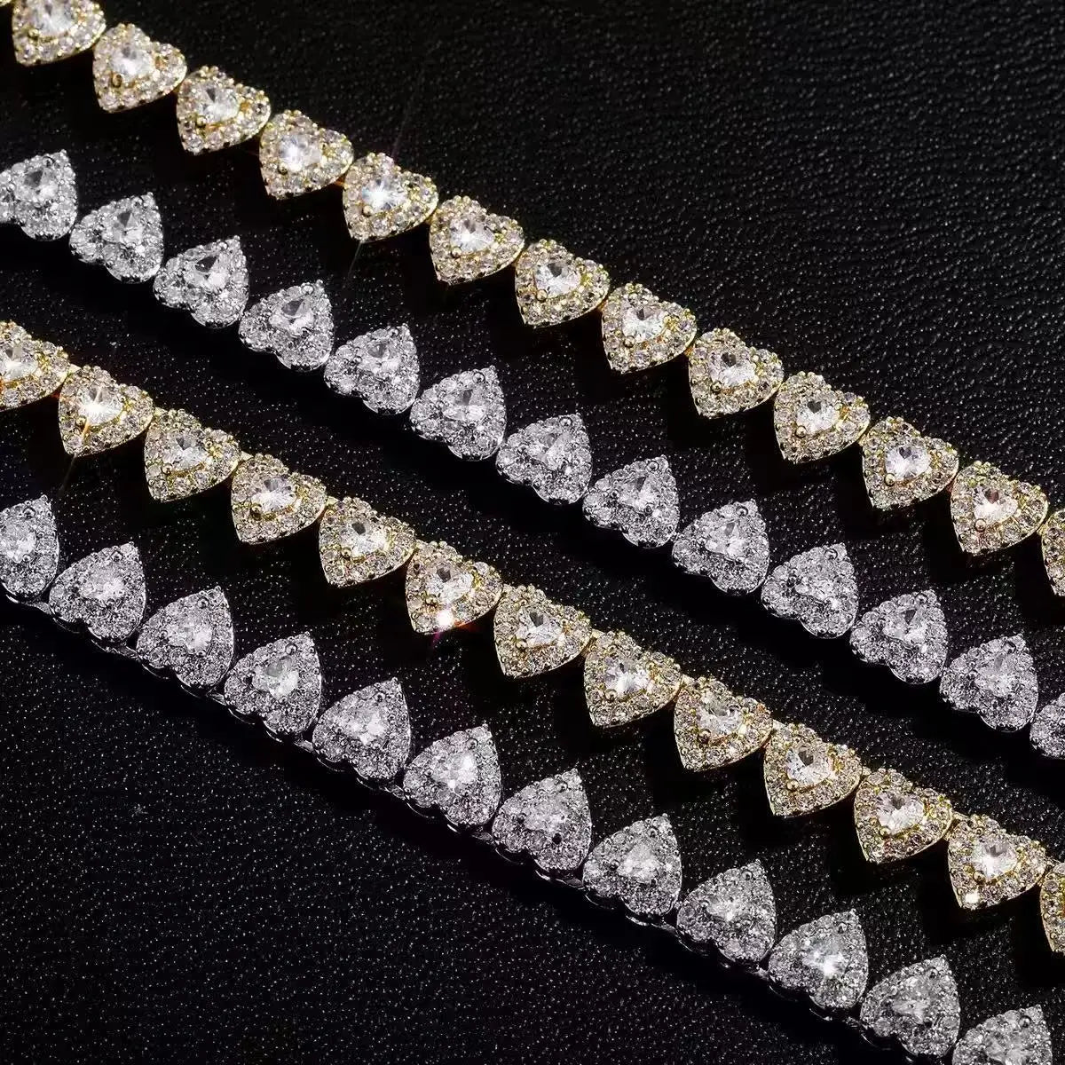 VVS Moissanite Heart Tennis Chain 925 Sterling Silver Iced Out Halo Link Choker Necklace Hip Hop Jewelry