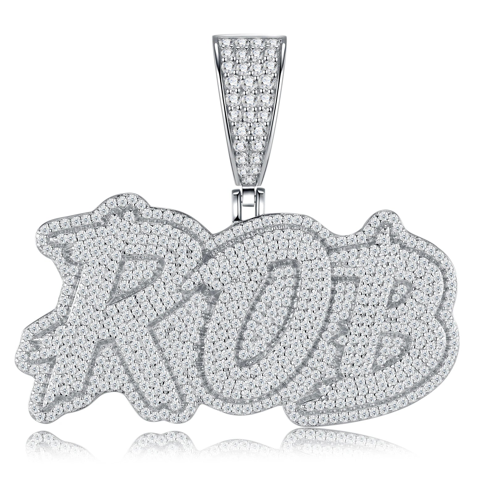 925 Sterling Silver Iced-Out Lab-Grown ROB Custom Letter Pendant | Distressed Bubble Nameplate Hip-Hop Charm