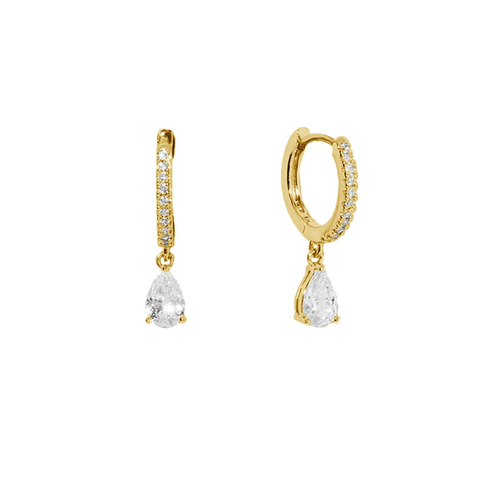 Pear Cut Dangle Huggie Hoop Earrings 14K Gold Lab Grown Diamonds Hip Hop Teardrop Drop Loops
