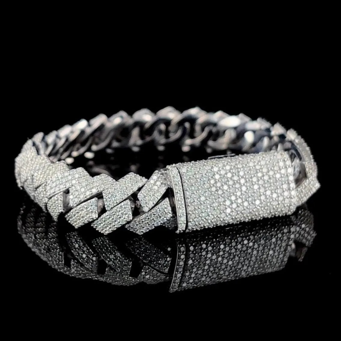 Iced Out Cuban Link Bracelet 12MM VVS Moissanite 925 Sterling Silver Box Clasp