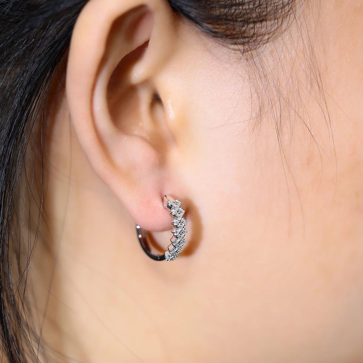 Elegant S925 Sterling Silver Moissanite Huggie Earrings | Double-Row Brilliant Round-Cut Sparkling Small Hoops