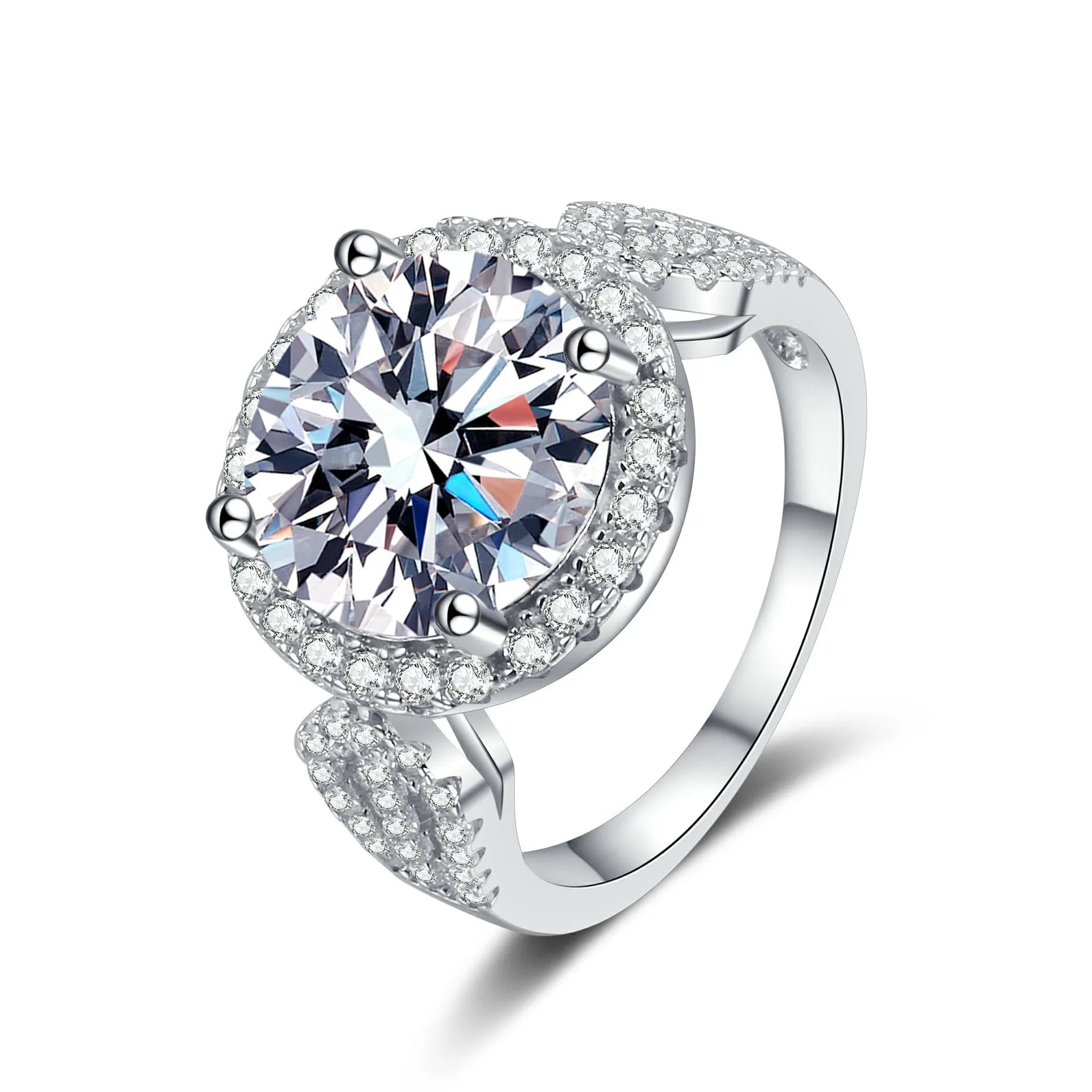 Luxurious Halo Moissanite Engagement Ring | 925 Sterling Silver Pavé Bridal Band