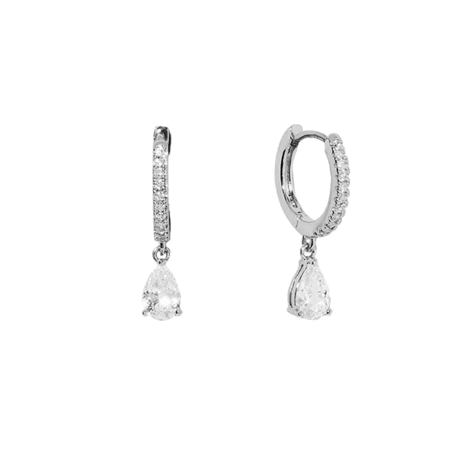 Pear Cut Dangle Huggie Hoop Earrings 14K Gold Lab Grown Diamonds Hip Hop Teardrop Drop Loops