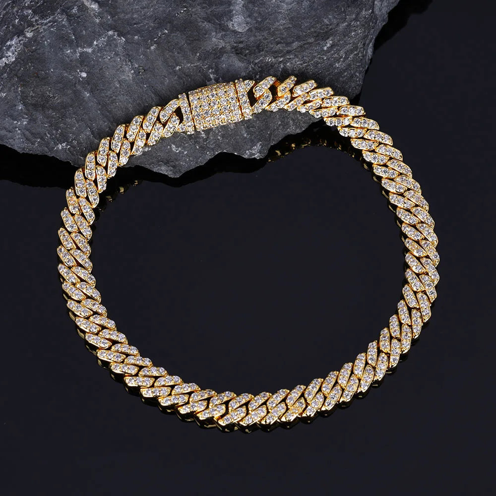 925 Sterling Silver Gold-Tone Iced-Out VVS Moissanite 18-Inch Cuban Link Chain & Bracelet Set | Micro-Pavé Hip-Hop Luxury Neckwear