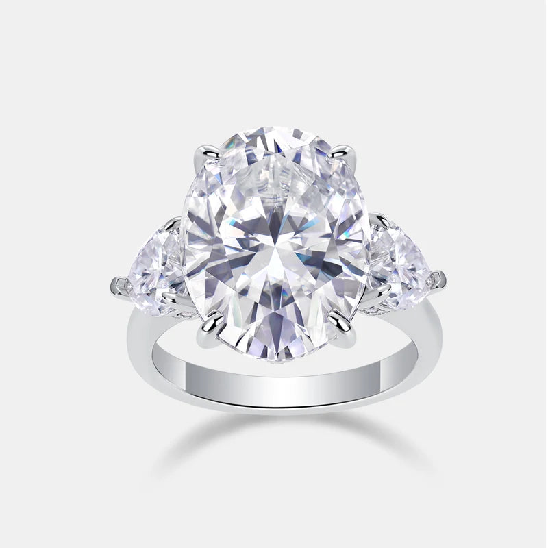 Premium Oval-Cut Moissanite Three-Stone Engagement Ring | 925 Sterling Silver Elegant Bridal Band
