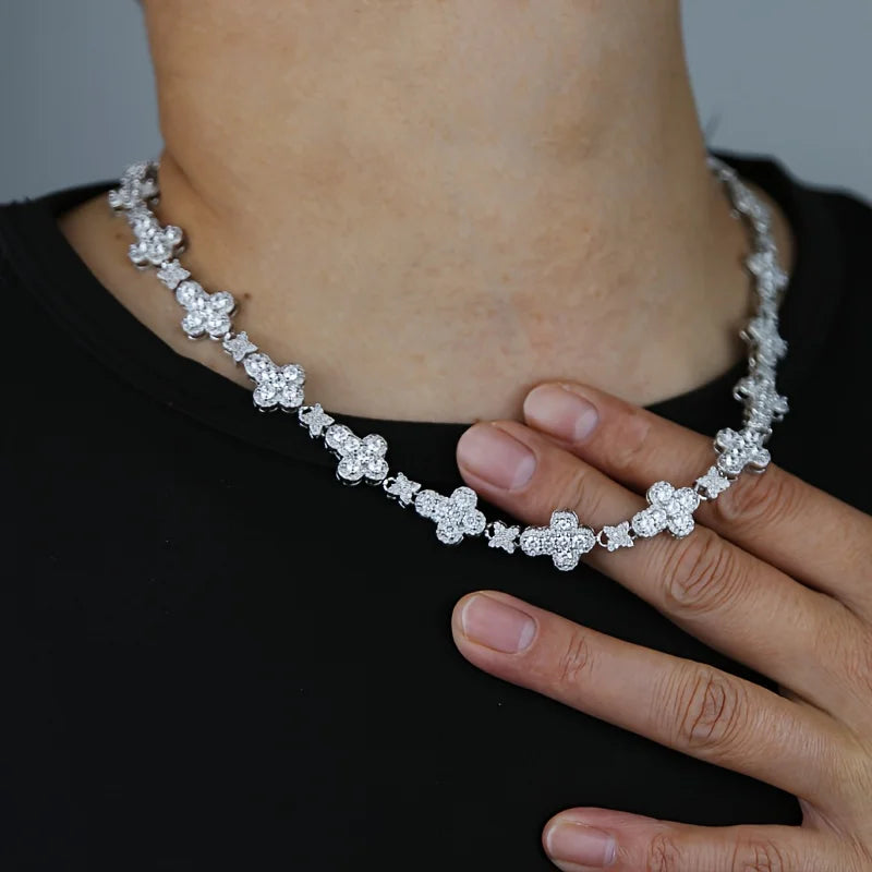 VVS Moissanite Curved Cross Link Chain 925 Sterling Silver Iced Out Hip Hop Necklace Choker