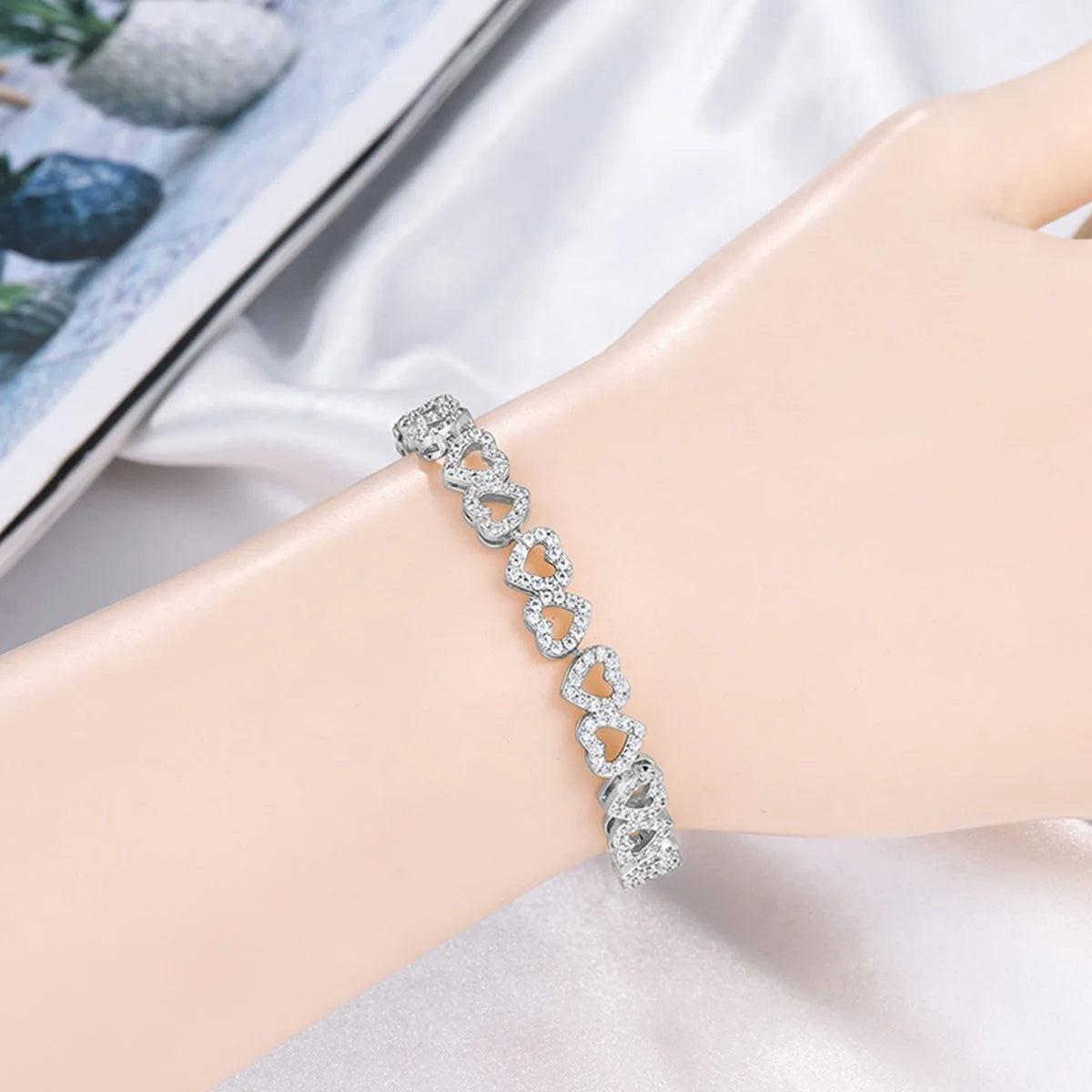 VVS Moissanite Open Heart Tennis Bracelet 925 Sterling Silver Iced Out Sweetheart Link Hip Hop Jewelry