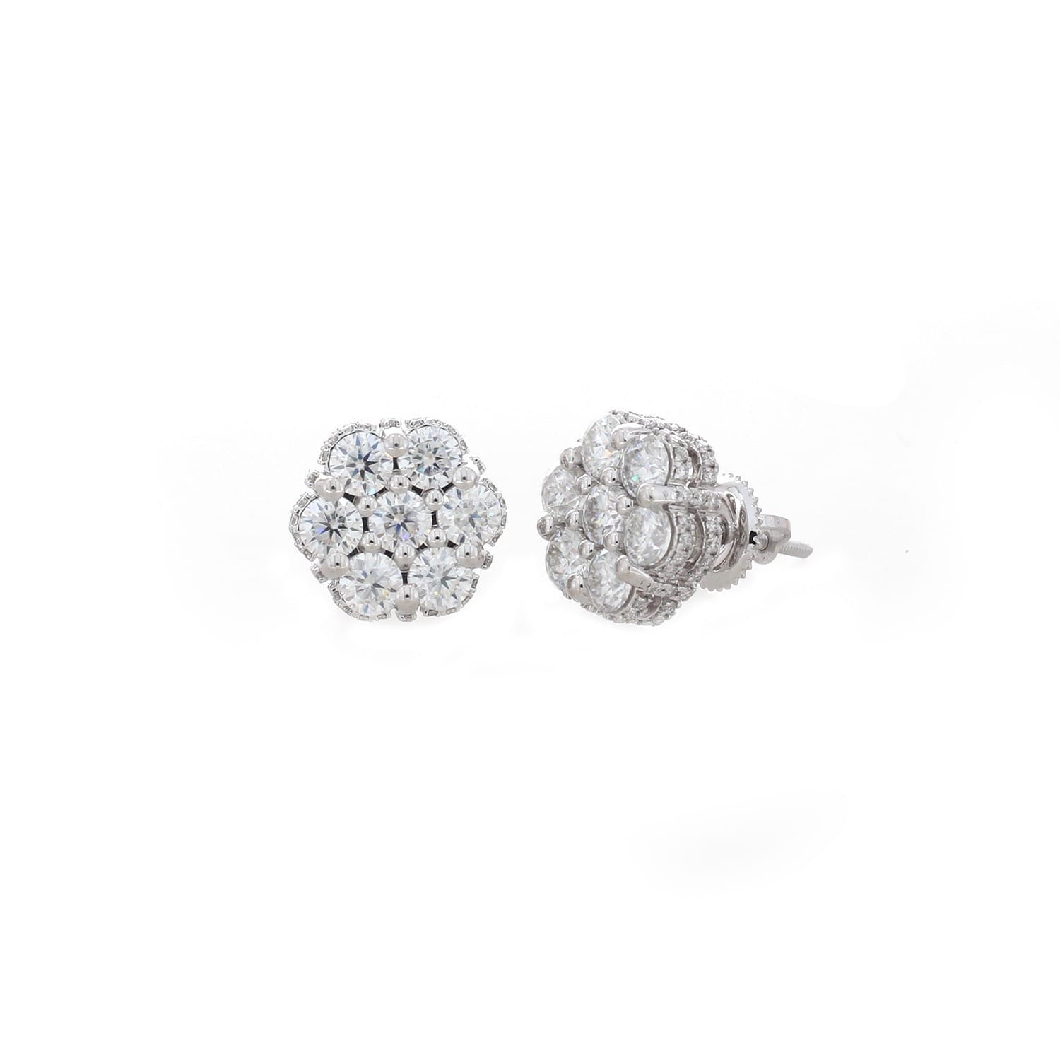 14k Gold Flower Cluster Stud Earrings Lab Grown Diamond Screw Back