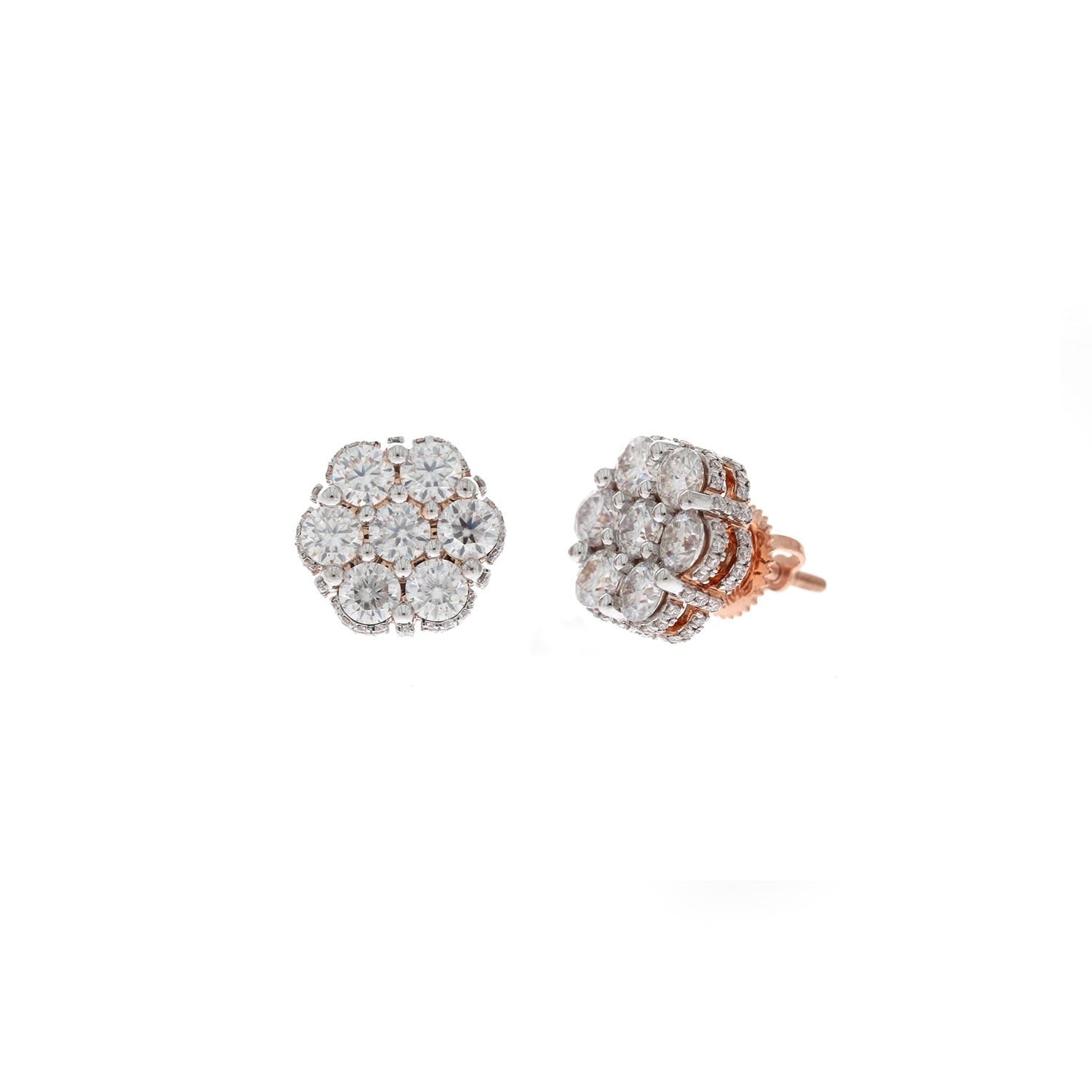 14k Gold Flower Cluster Stud Earrings Lab Grown Diamond Screw Back