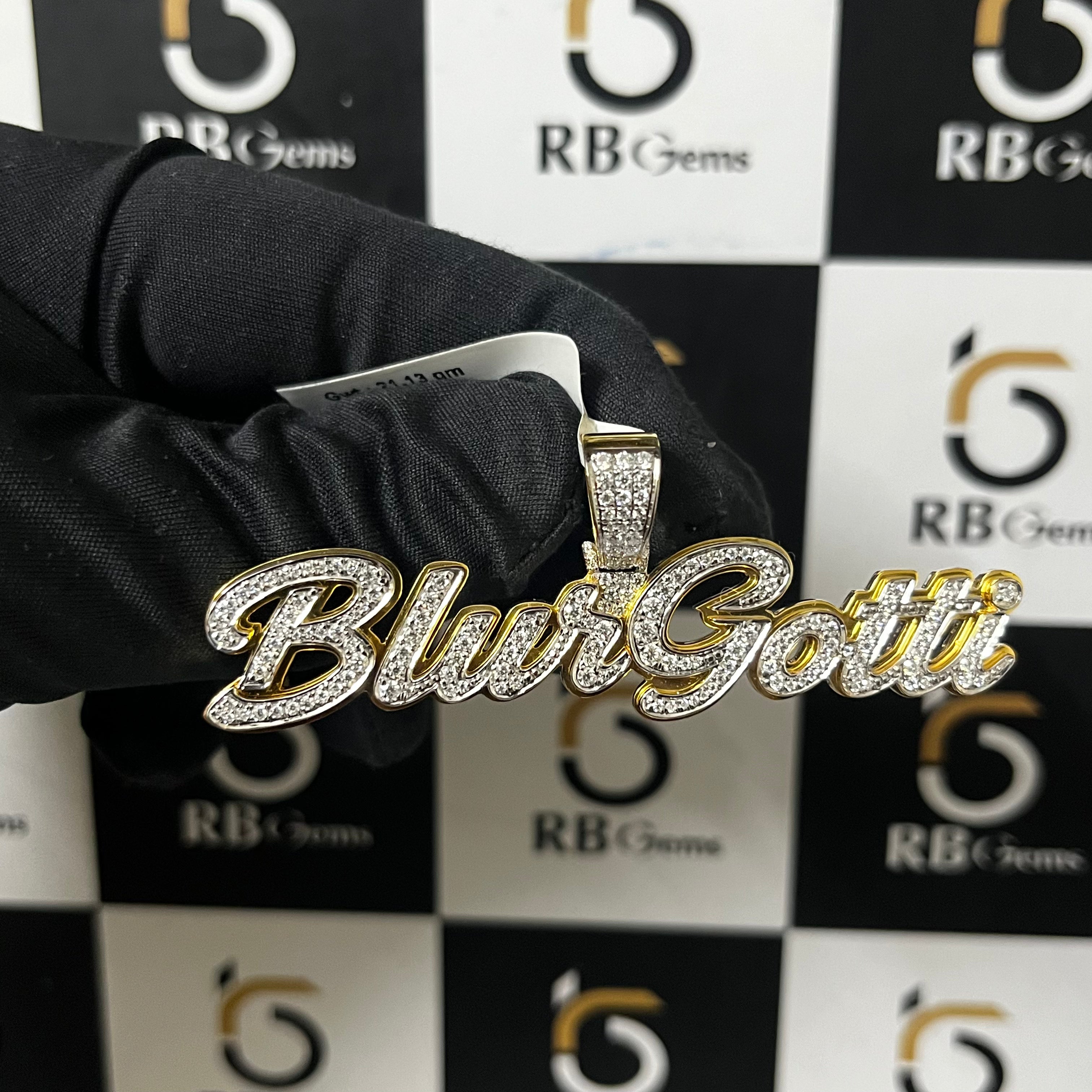 Custom Cursive BlurGotti Name Pendant VVS Moissanite Iced Out 925 Silver