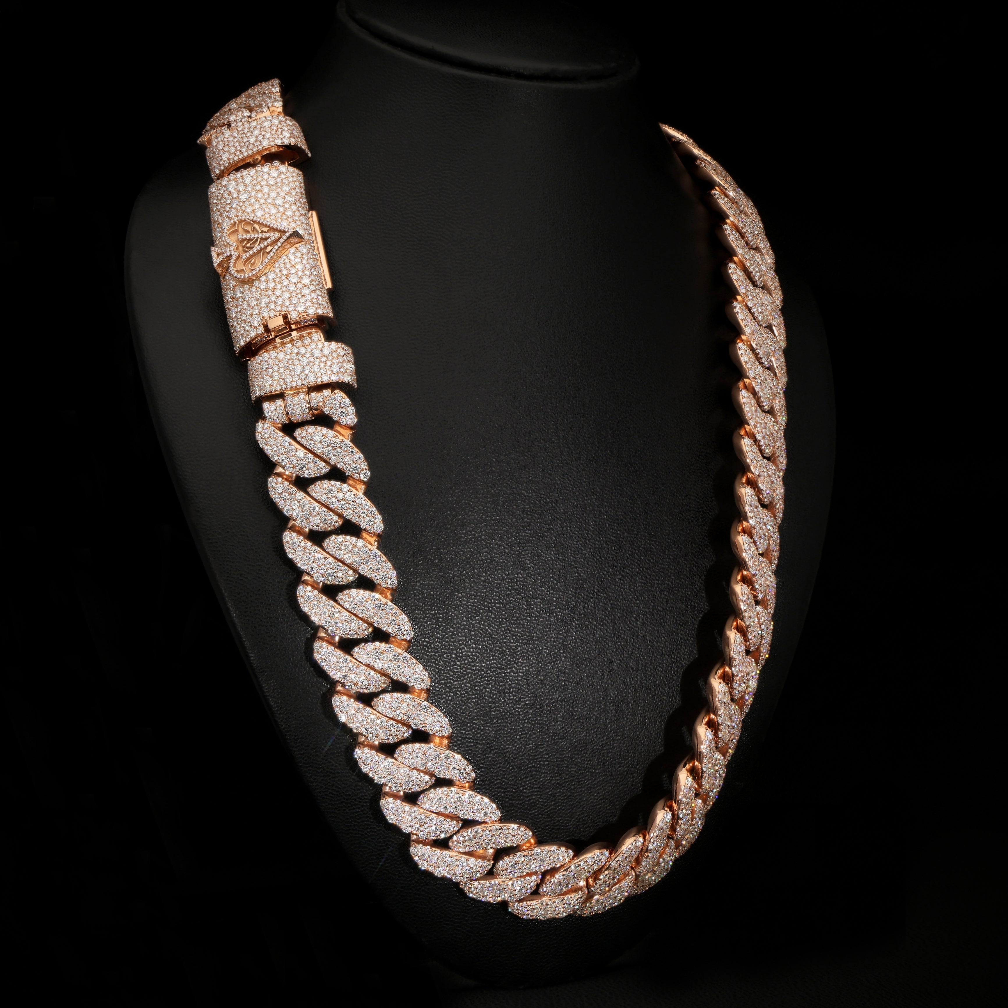 22MM VVS Moissanite Cuban Link Chain in 925 Silver Rose Gold Plated