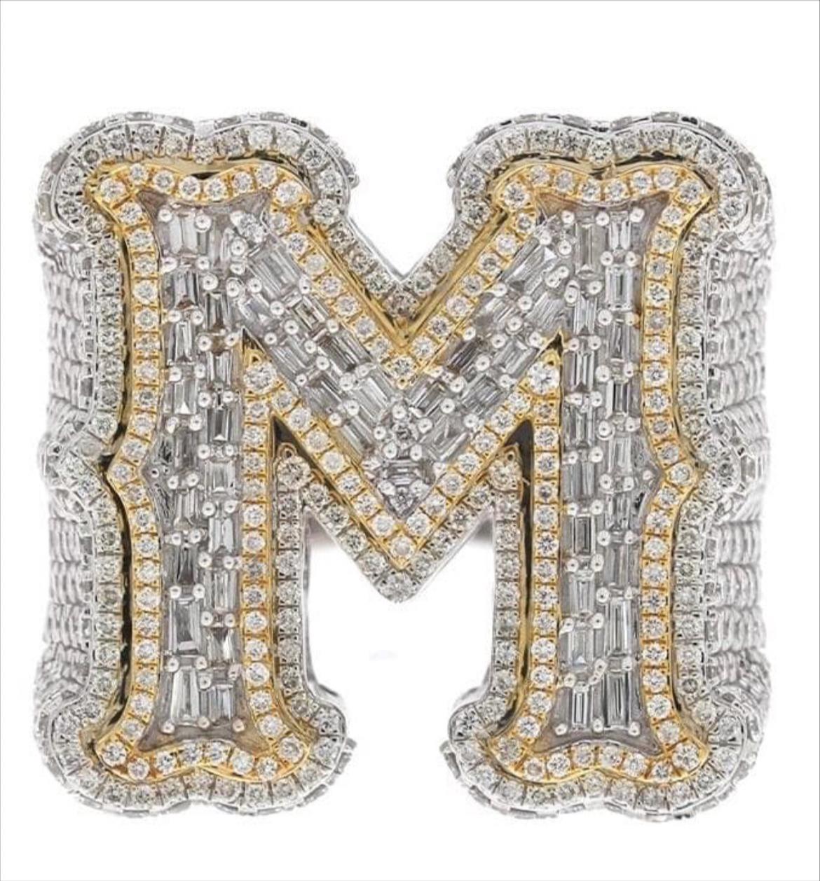 Iced Out VVS Moissanite "M" Initial Ring – Solid 925 Silver