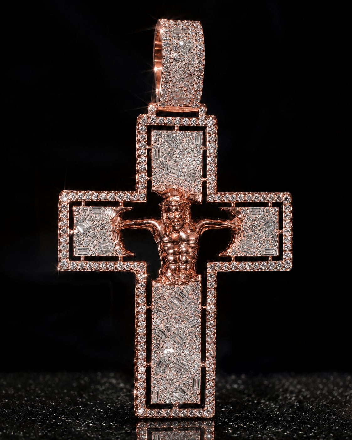 Gold Plated VVS1 Moissanite Iced Out Jesus Crucifix Cross Pendant