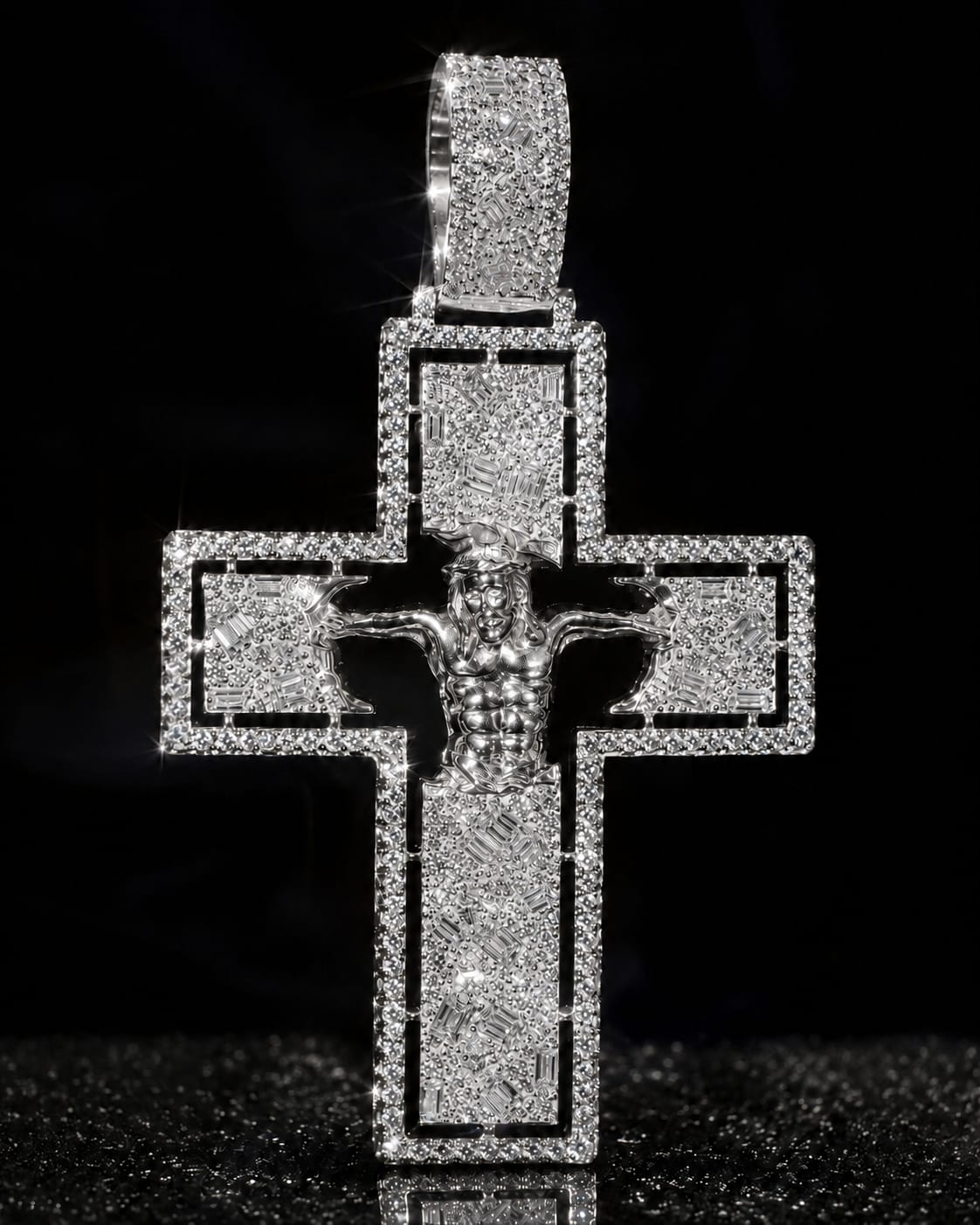 Gold Plated VVS1 Moissanite Iced Out Jesus Crucifix Cross Pendant