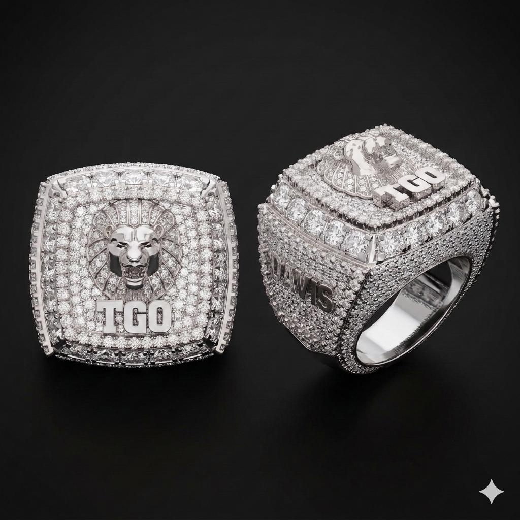 Men's Iced Out "TGO" Lion Champion Ring – 925 Silver Rose Gold Plated Hip Hop Statement Ring