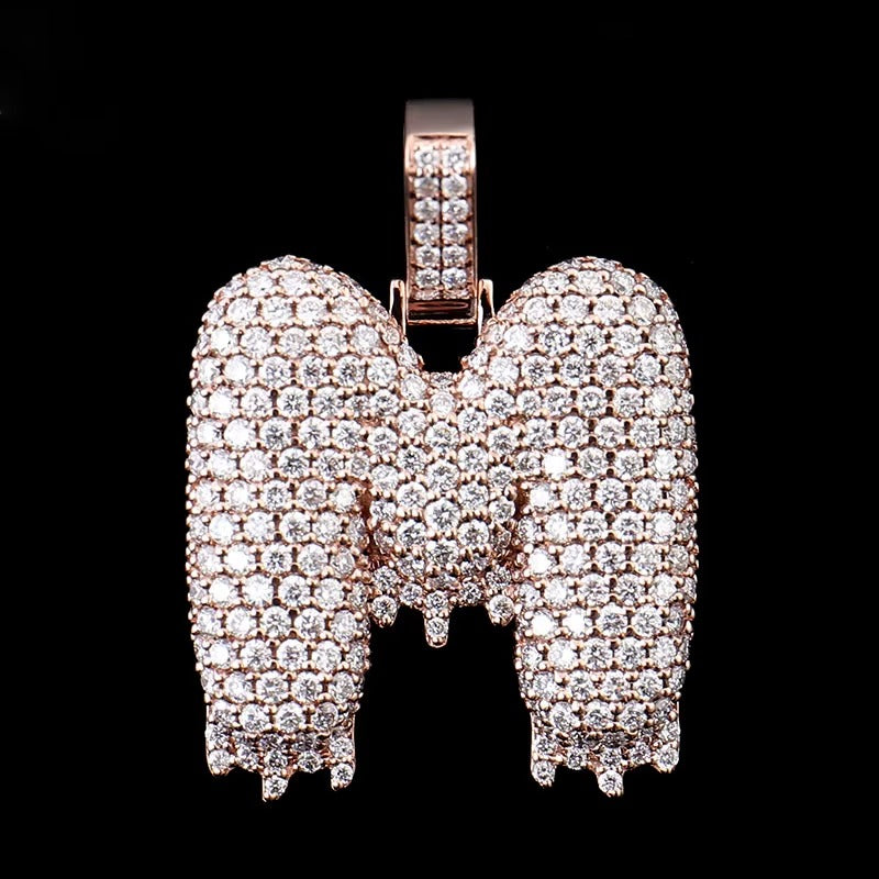 Custom Drip Bubble Letter M Pendant 925 Silver Rose Gold Lab Diamond Iced Out Initial Charm Hip Hop Jewelry Factory