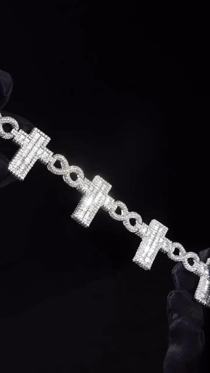 Cross Infinity Moissanite Bracelet, VVS1 Moissanite Luxury Bling for Men & Women