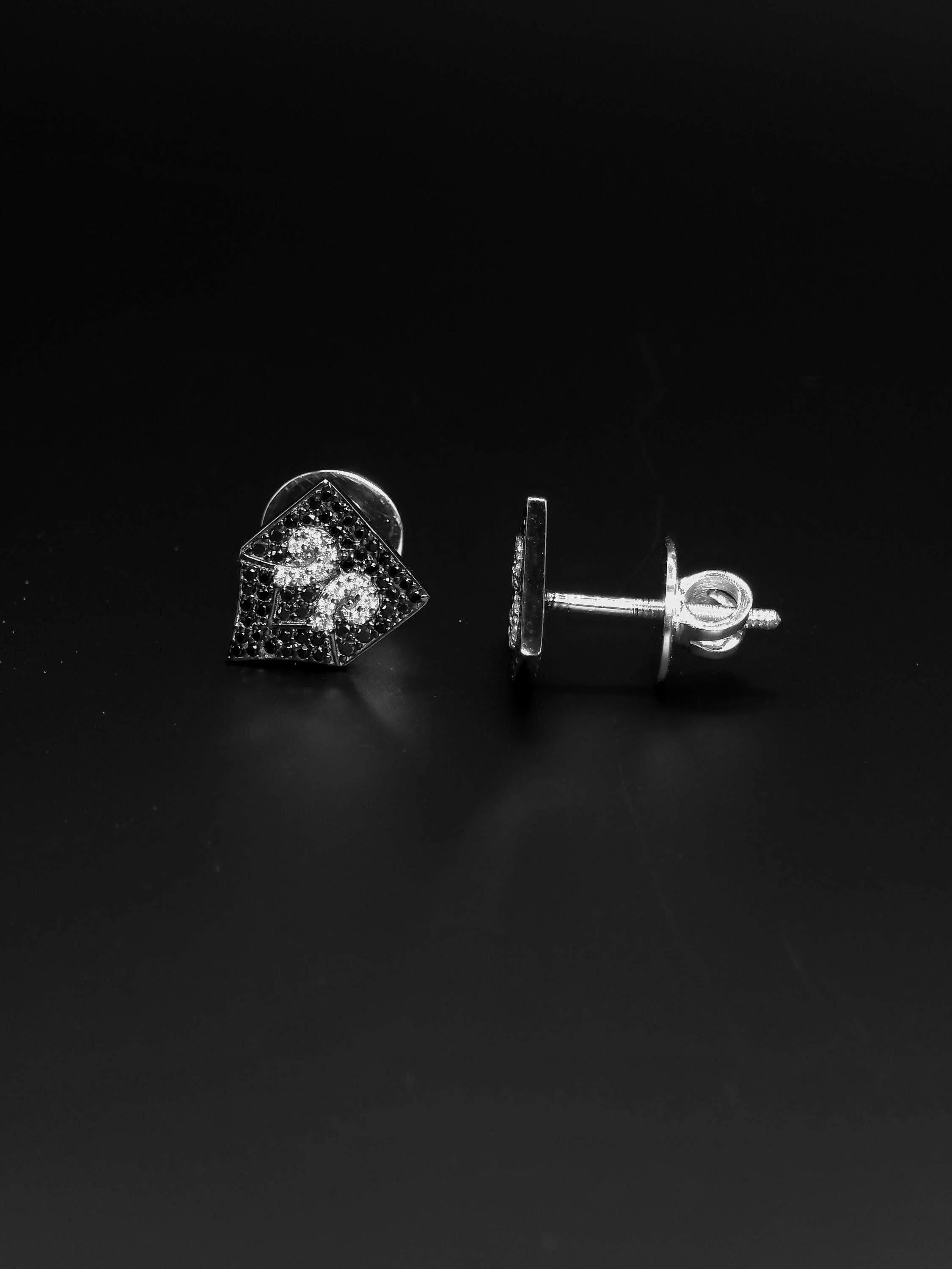 Black & White Moissanite Stud Earrings Screw Back Luxury Unisex Jewelry