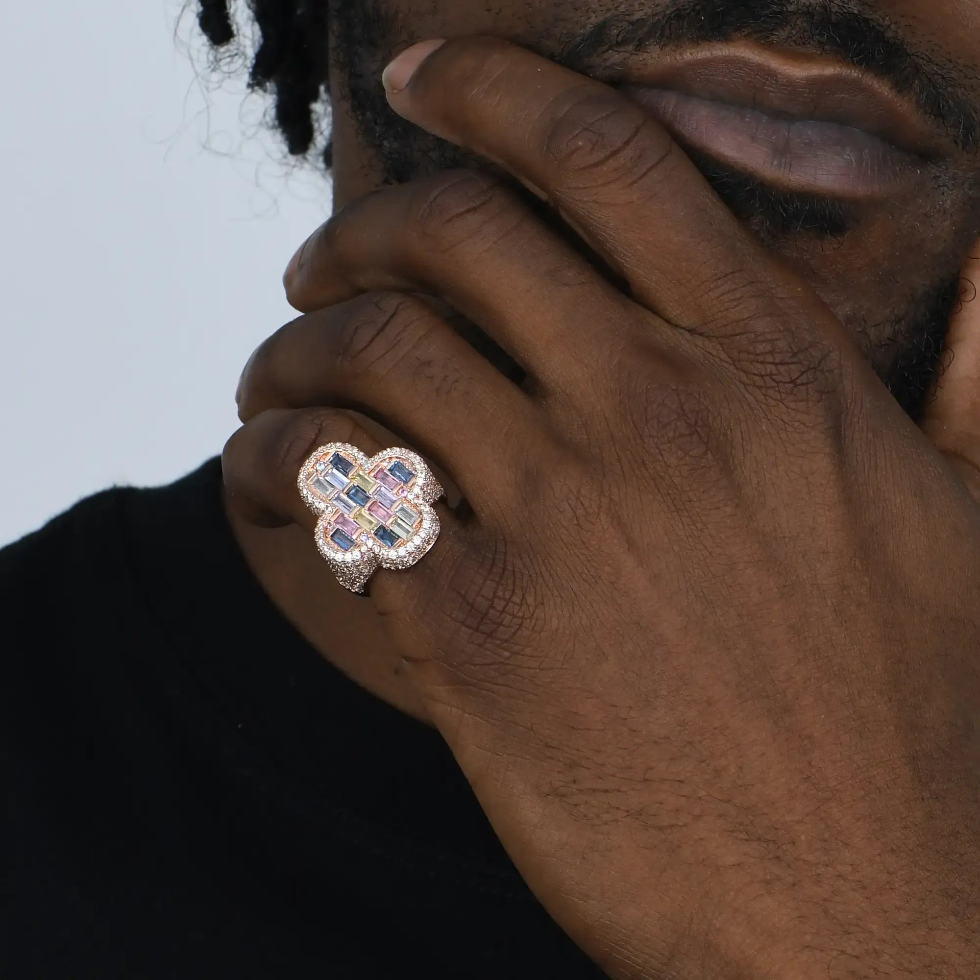 Luxury Mosaic Baguette Cluster Ring – Rose Gold Finish