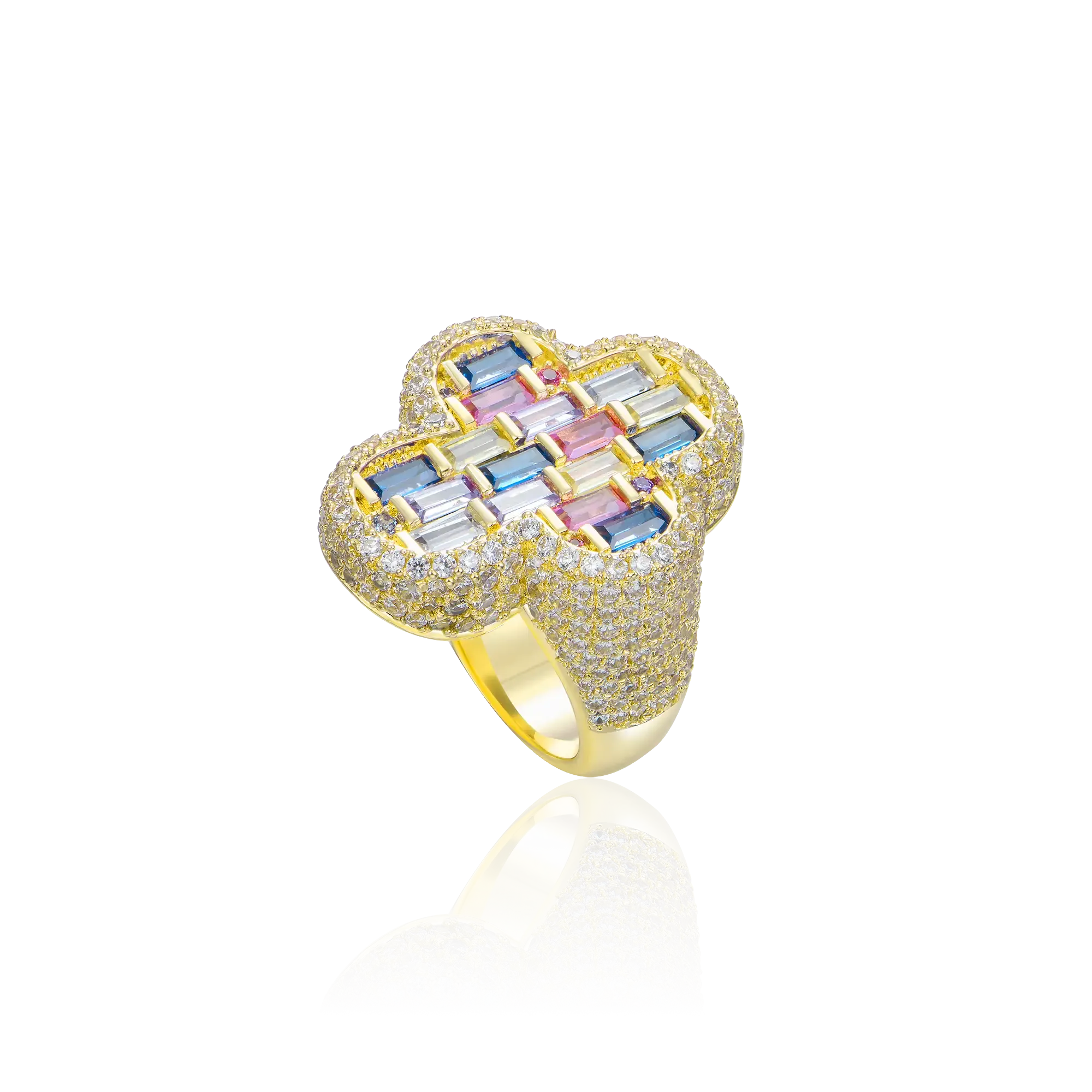 Luxury Mosaic Baguette Cluster Ring – yellow Gold Finish