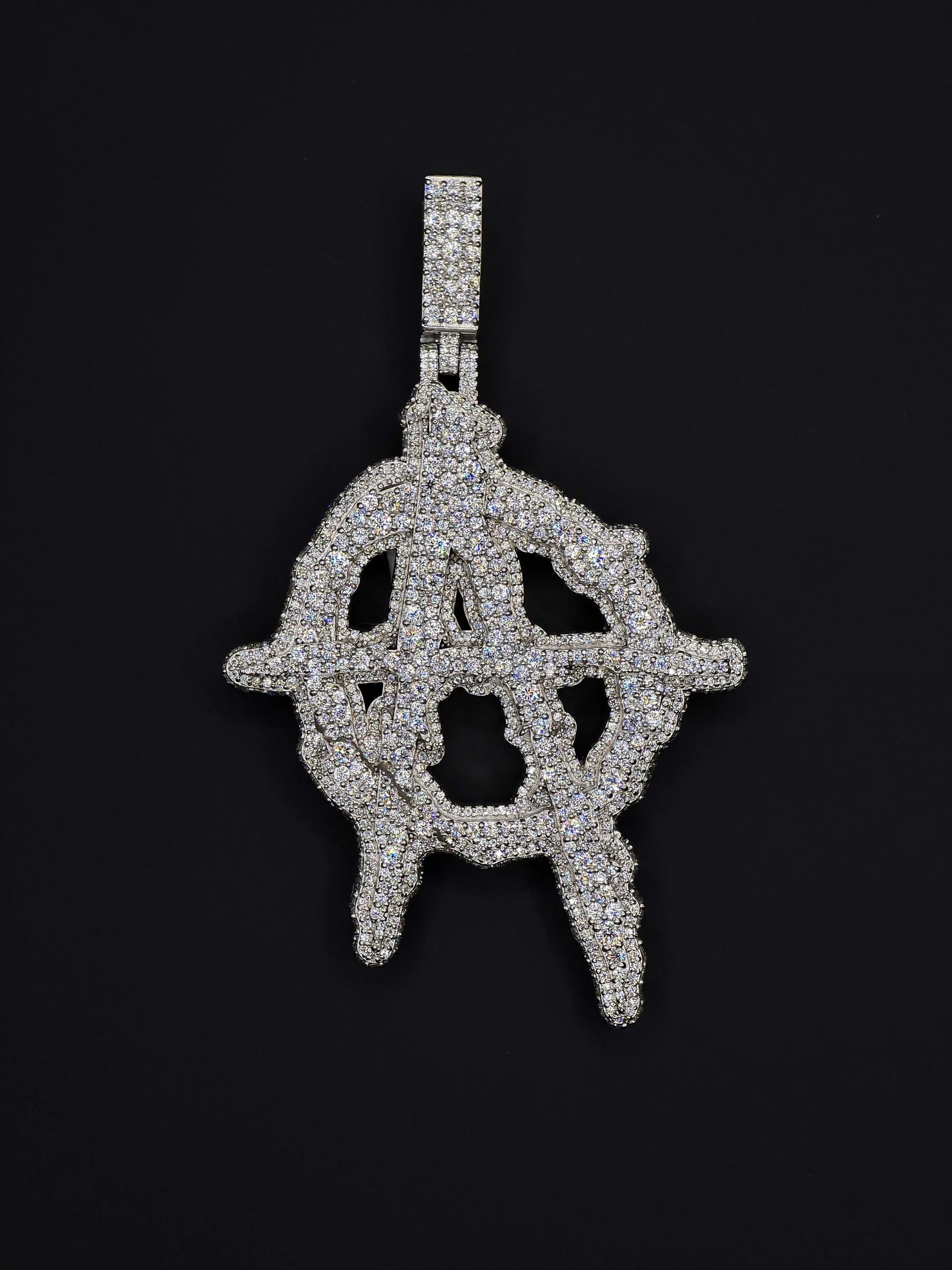 Anarchy A Pendant, 3D Iced Out Hip Hop Jewelry, Mosaic set Round Cut