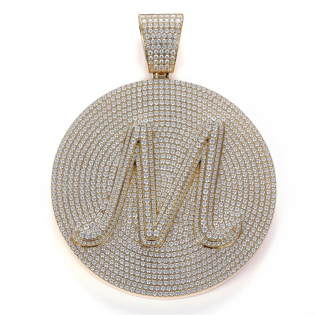 Luxury Round Initial “M” Moissanite Pendant.