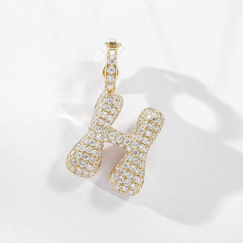 Custom Bubble Letter Pendant 925 Sterling Silver Lab Grown Diamond Iced Out Initial Charm Hip Hop Jewelry Factory
