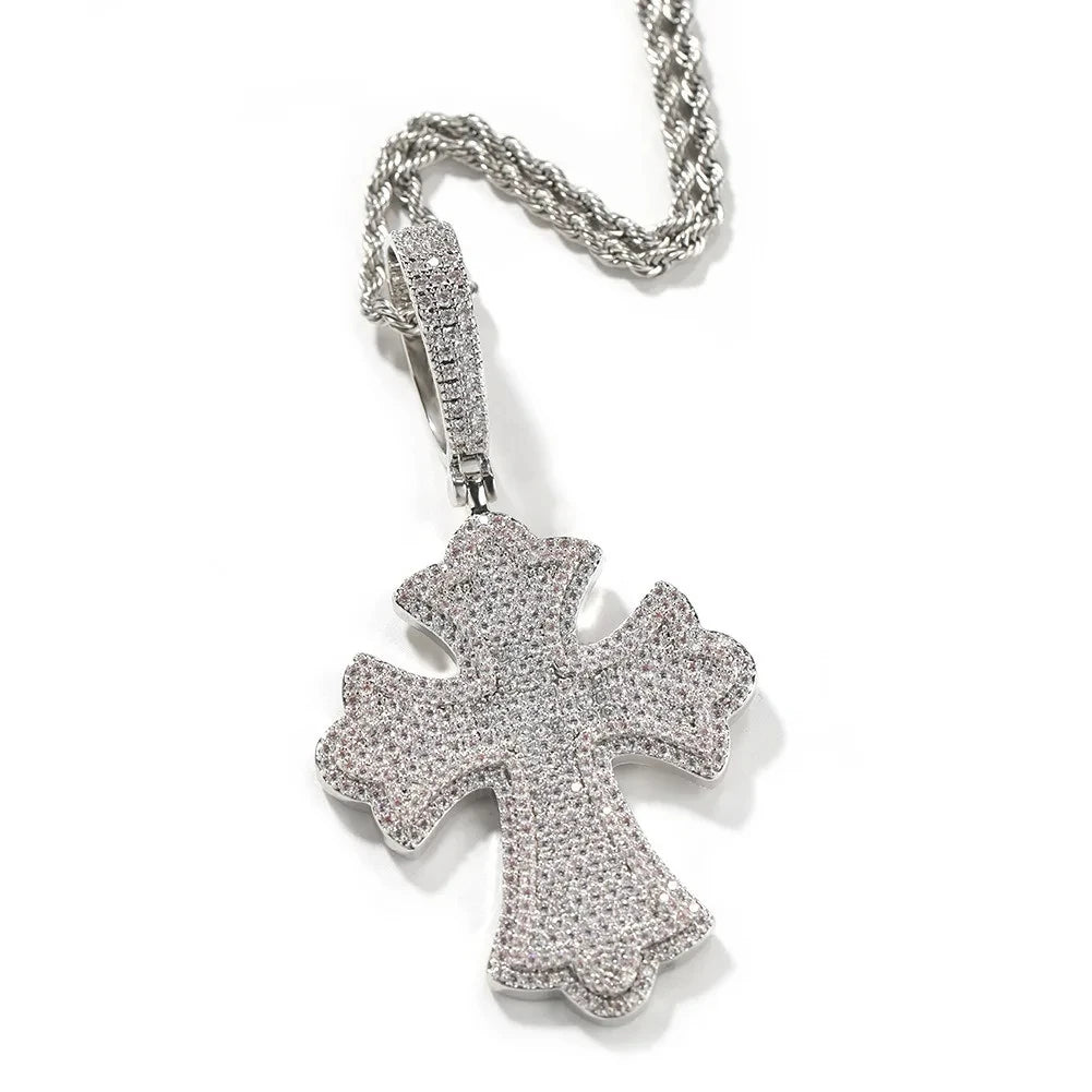 925 Sterling Silver Iced-Out VVS Moissanite Fleury Cross Pendant | Flawless Micro-Pavé Hip-Hop Religious Charm
