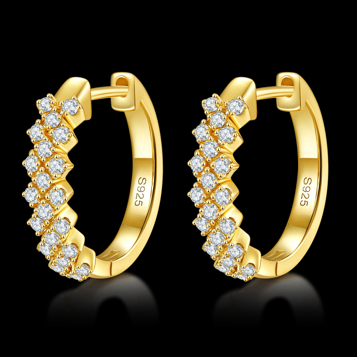 Elegant S925 Sterling Silver Moissanite Huggie Earrings | Double-Row Brilliant Round-Cut Sparkling Small Hoops