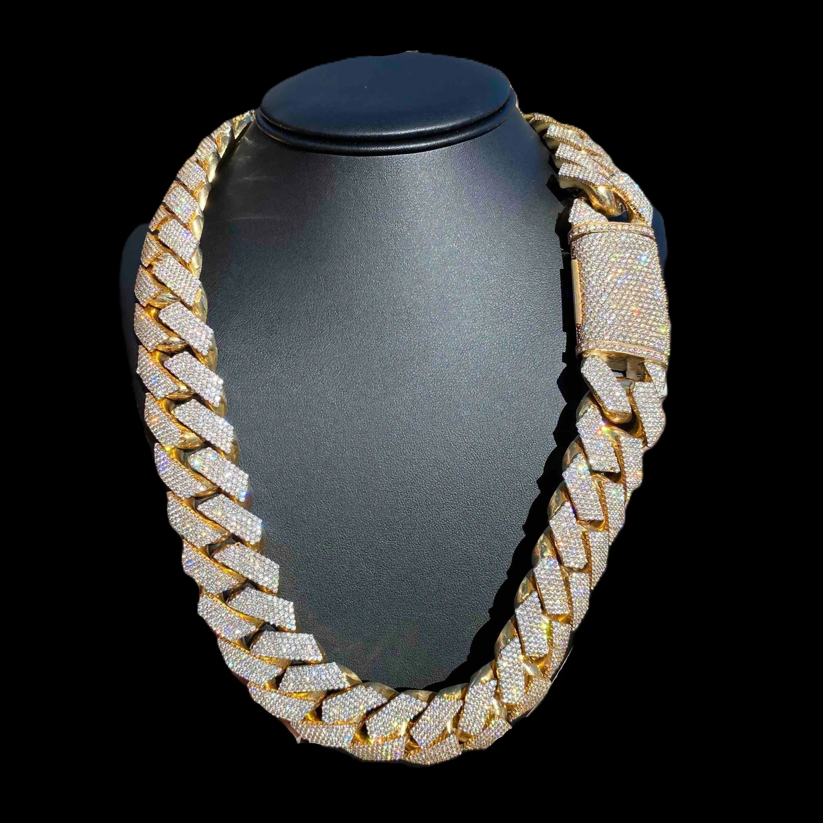 20mm Heavy Iced Out Miami Cuban Link Chain – 925 Silver Gold Plated Prong-Set Diamond