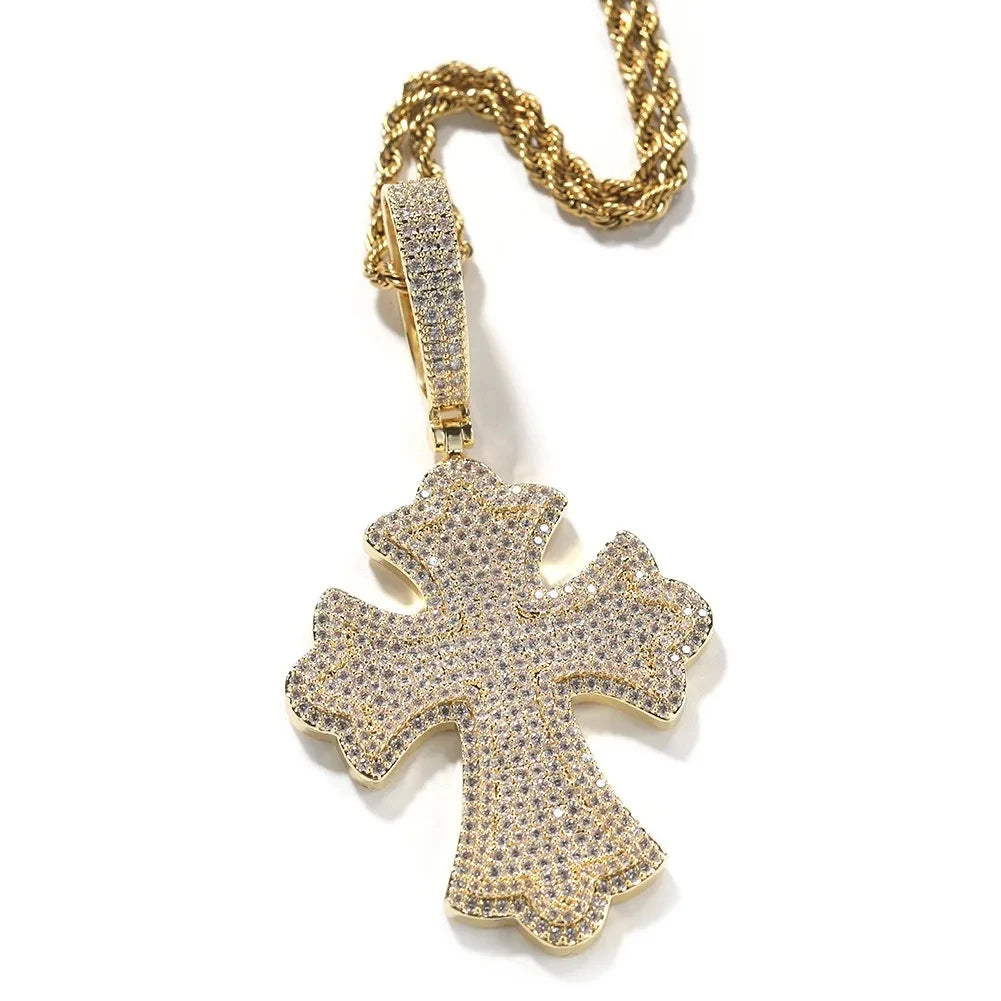 925 Sterling Silver Iced-Out VVS Moissanite Fleury Cross Pendant | Flawless Micro-Pavé Hip-Hop Religious Charm