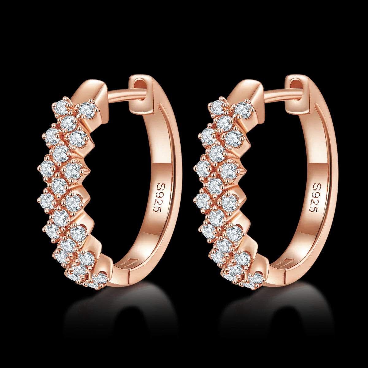 Elegant S925 Sterling Silver Moissanite Huggie Earrings | Double-Row Brilliant Round-Cut Sparkling Small Hoops