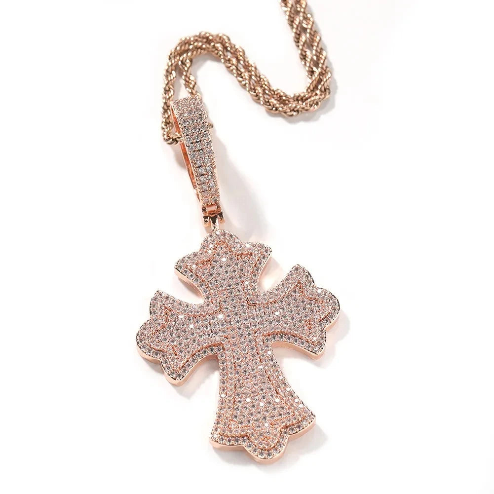 925 Sterling Silver Iced-Out VVS Moissanite Fleury Cross Pendant | Flawless Micro-Pavé Hip-Hop Religious Charm